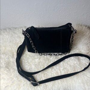 Free People Black Suede Crossbody Bag with Chain Accent or small handle